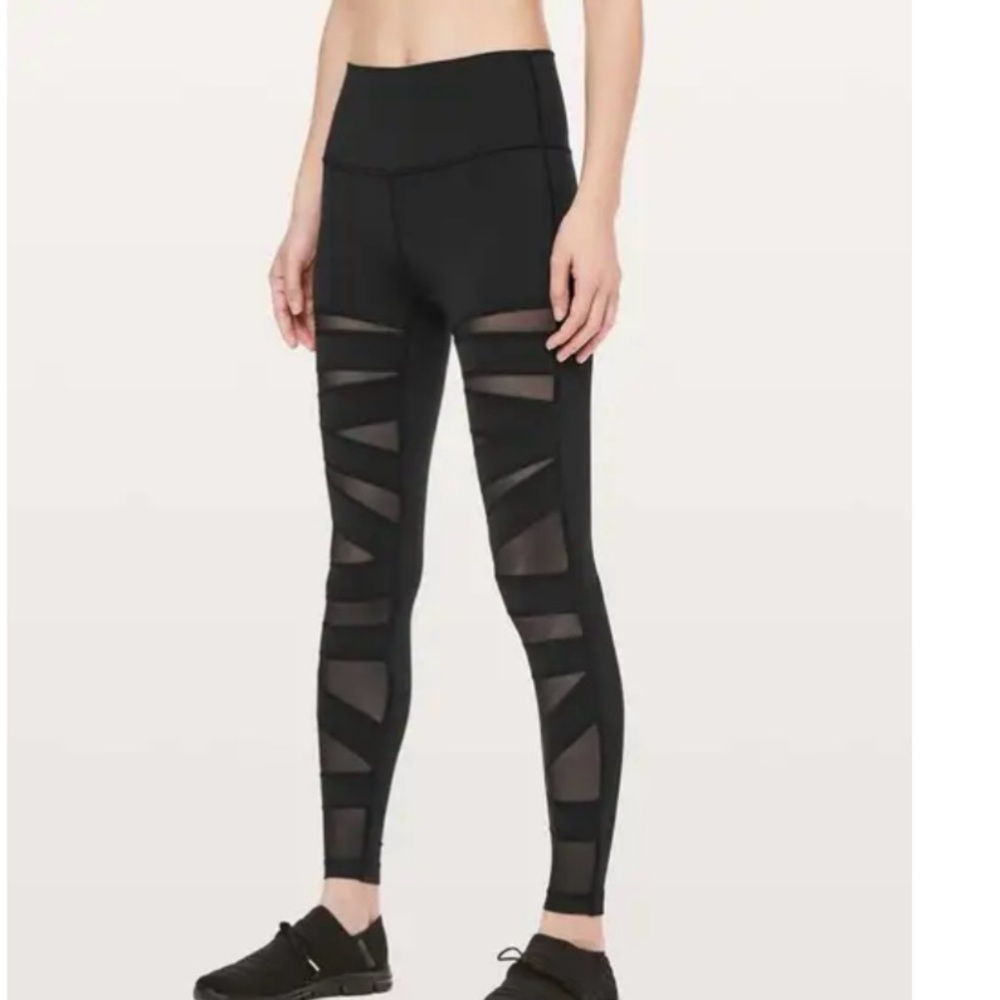 Lululemon Wunder Under Leggings Black Tech Mesh Cutouts Size 4 Pants Cut Outs